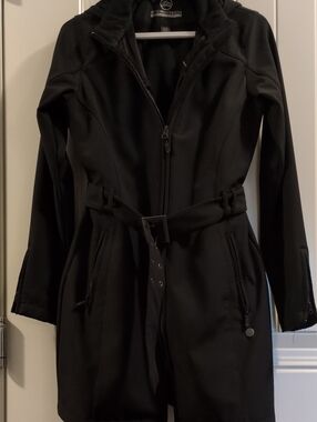 Stormtech Black Belted Trench Coat with Hood And Zip Pockets